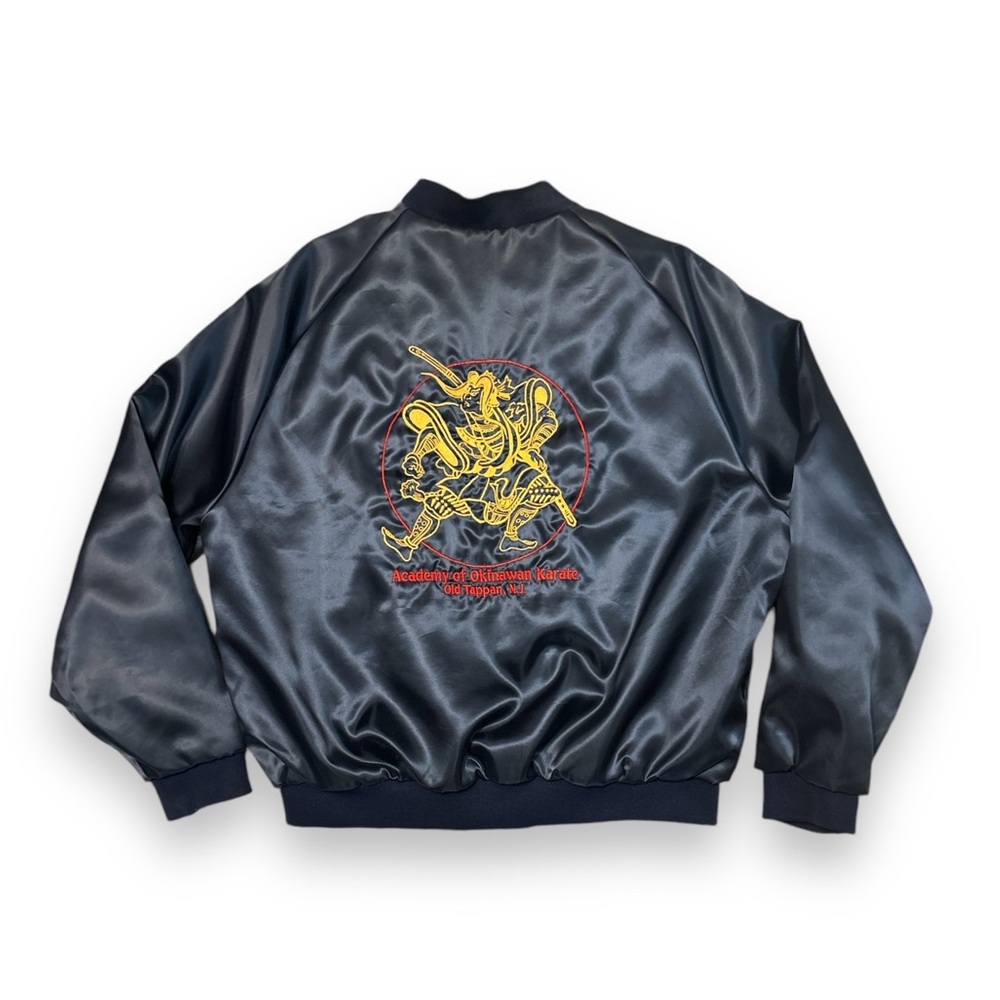 ARISTO JAC Satin Bomber Jacker Embroidered Samurai Art Karate Studio VINTAGE